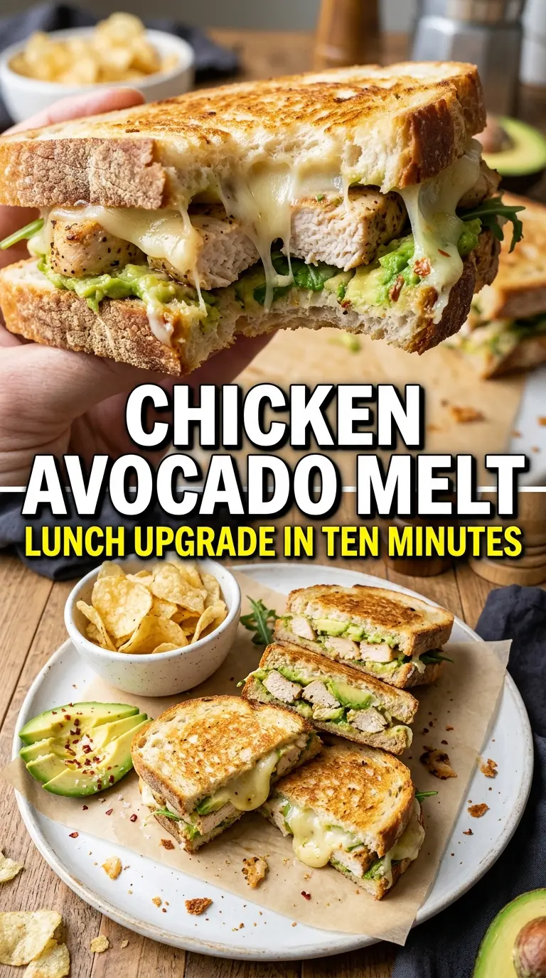 Chicken Avocado Melt Sandwich, cheesy grilled, crispy