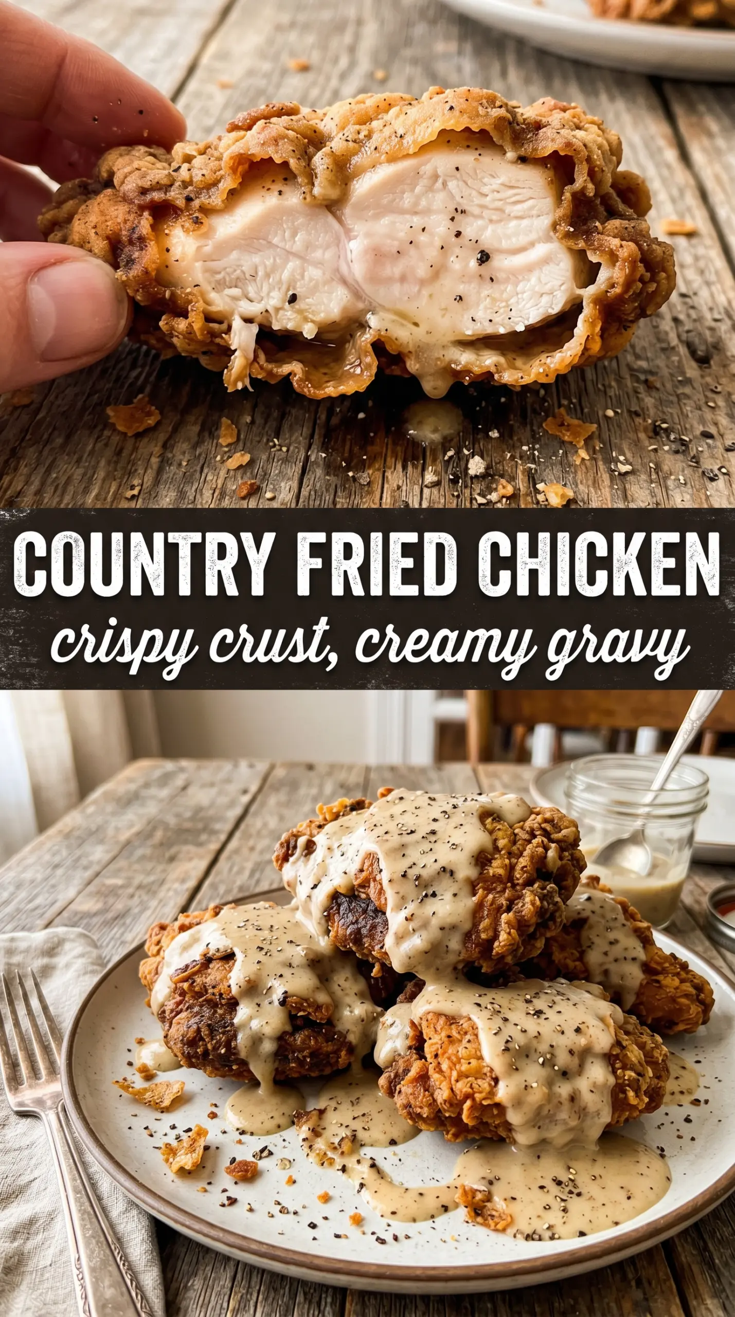 Country fried chicken crispy golden gravy