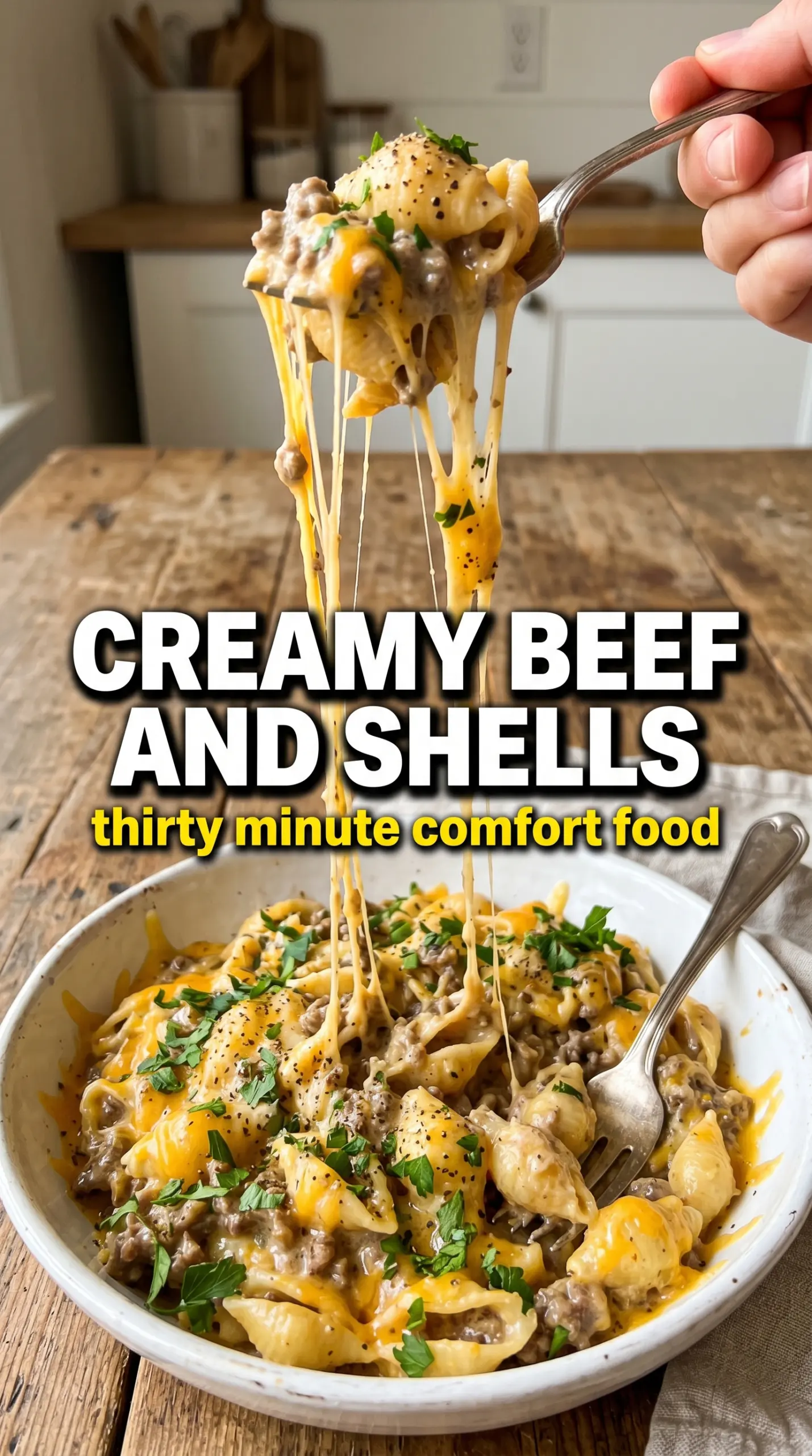 Creamy Beef and Shells cheesy pasta skillet