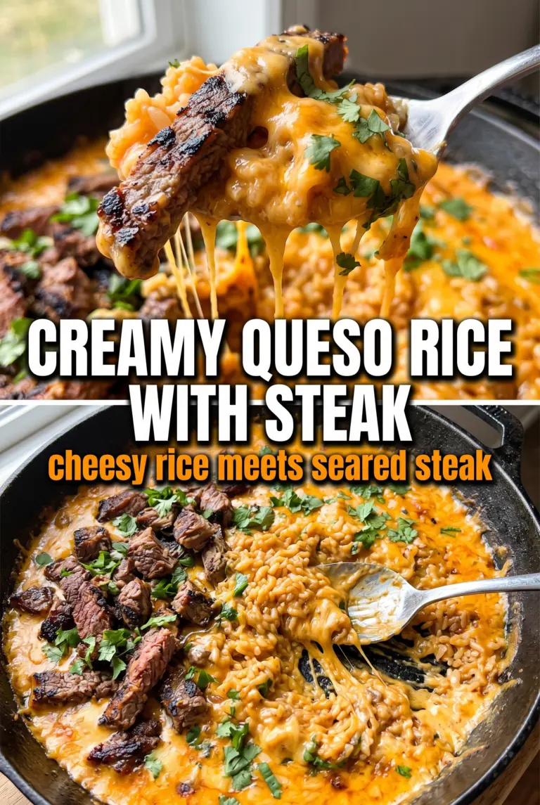 Creamy Queso Rice with Steak Strips