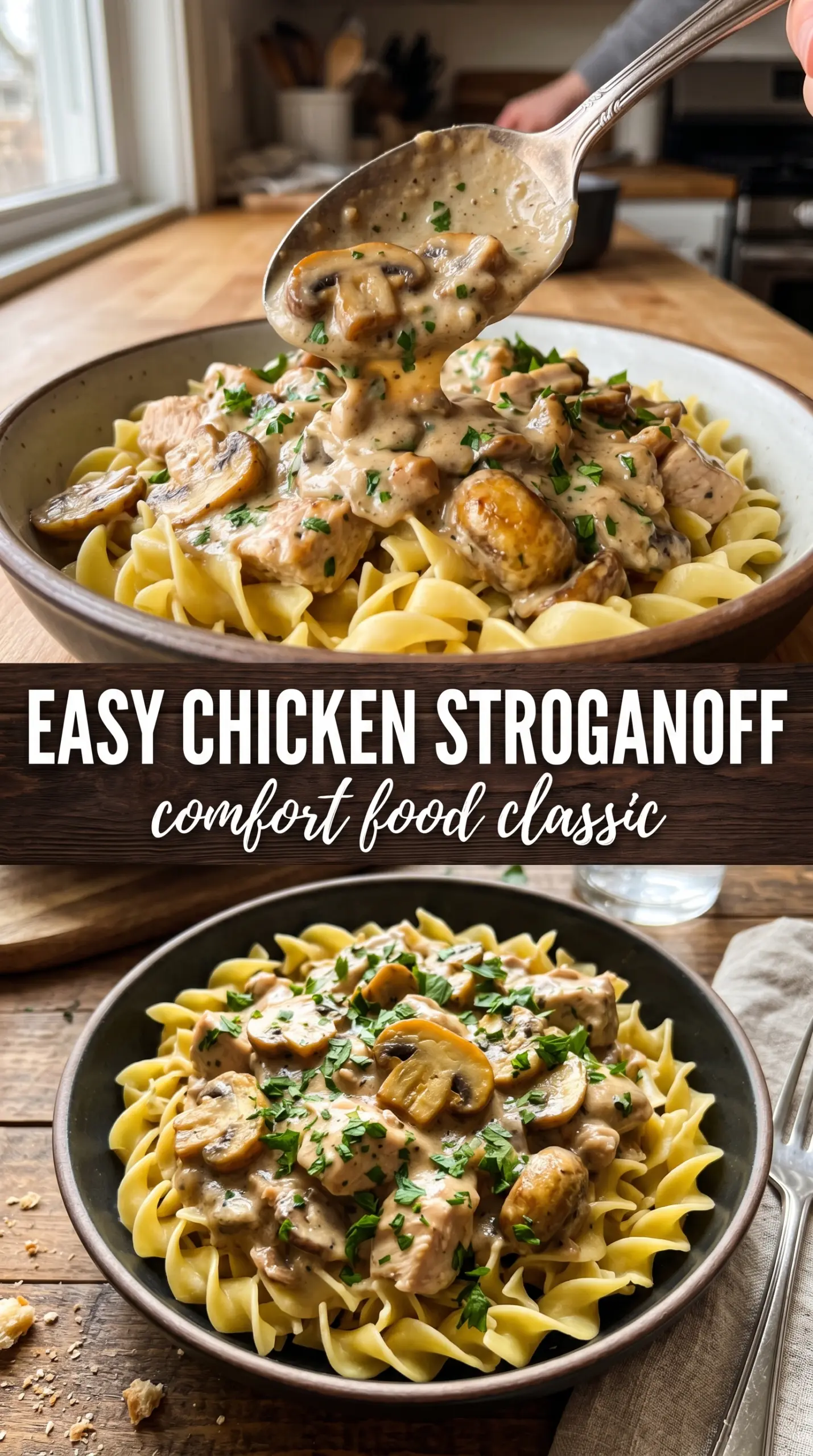 Easy Chicken Stroganoff creamy mushroom noodles