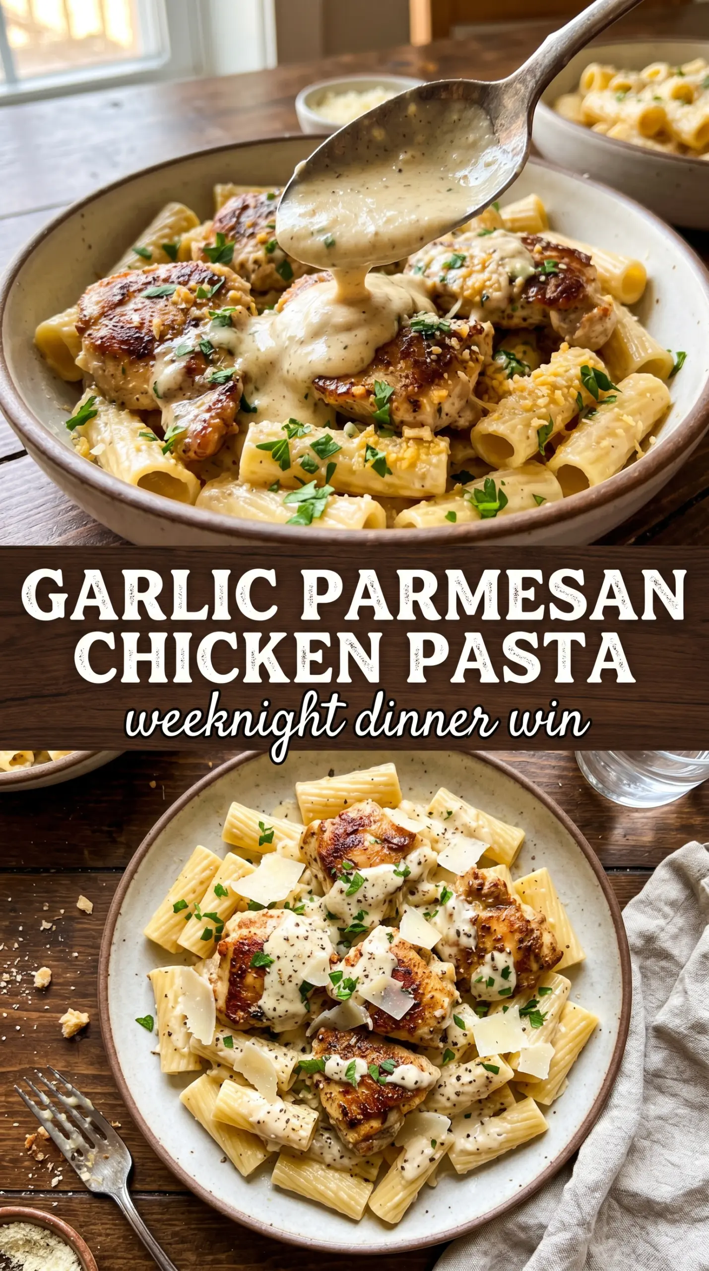 Garlic Parmesan Chicken Pasta creamy basil-finished