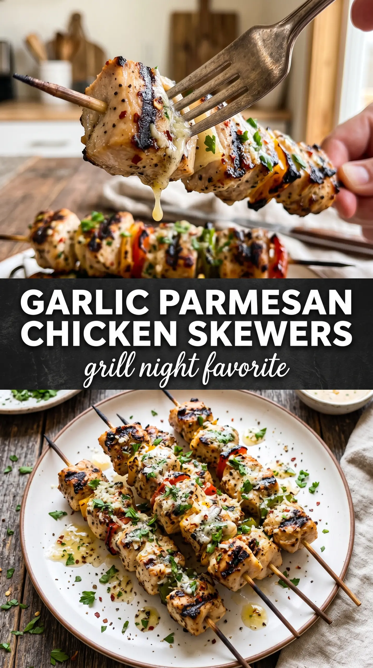 Garlic Parmesan Chicken Skewers golden grilled garlicky herb-crusted