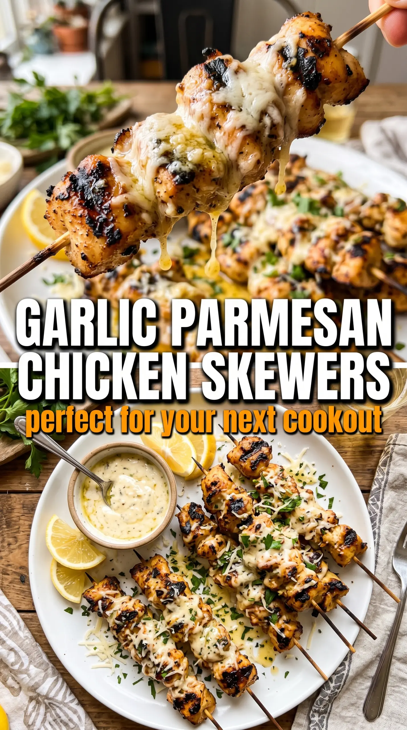 Garlic Parmesan Chicken Skewers, grilled, buttery, charred