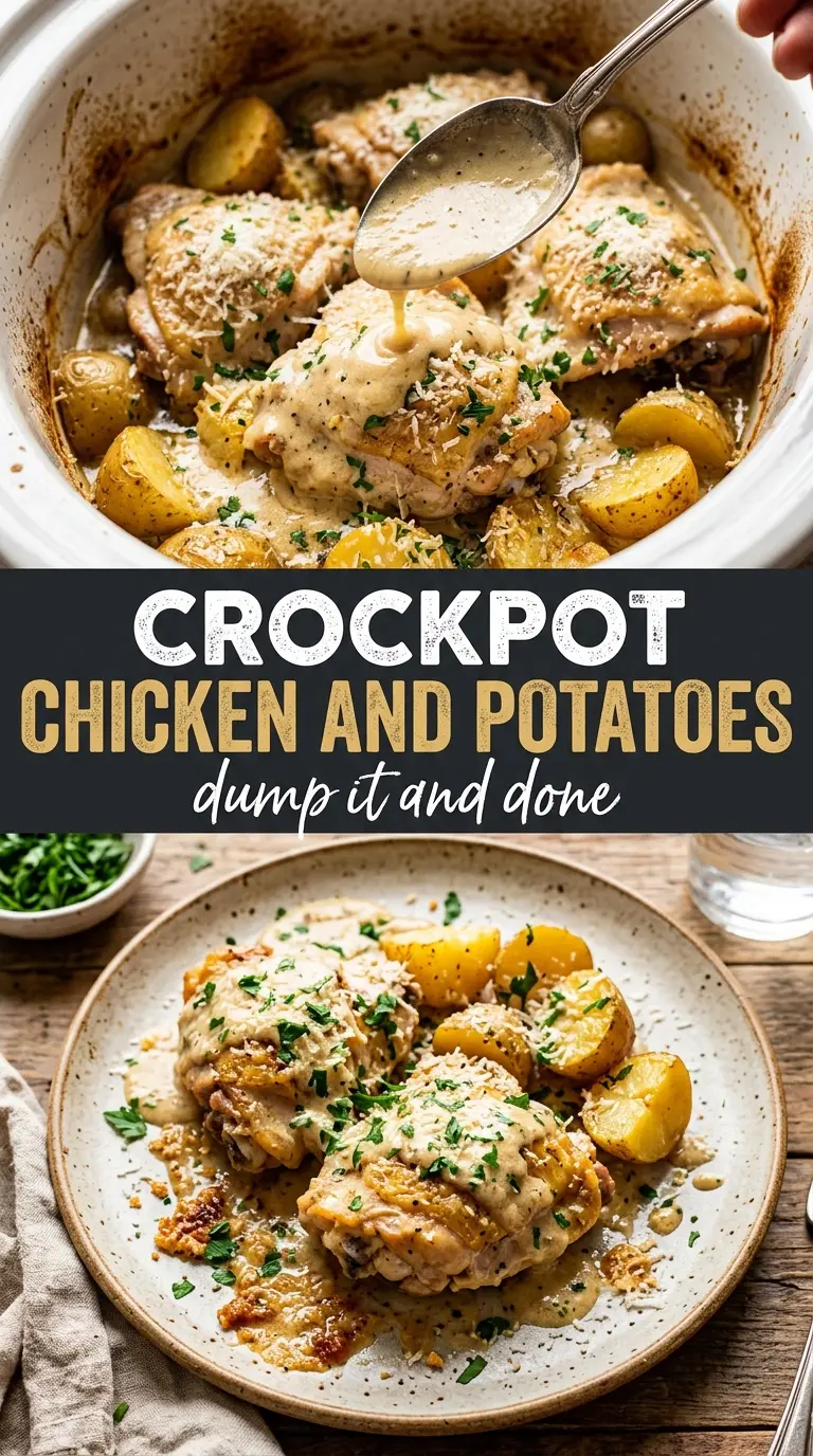 Garlic Parmesan Crockpot Chicken and Potatoes creamy garlic potatoes