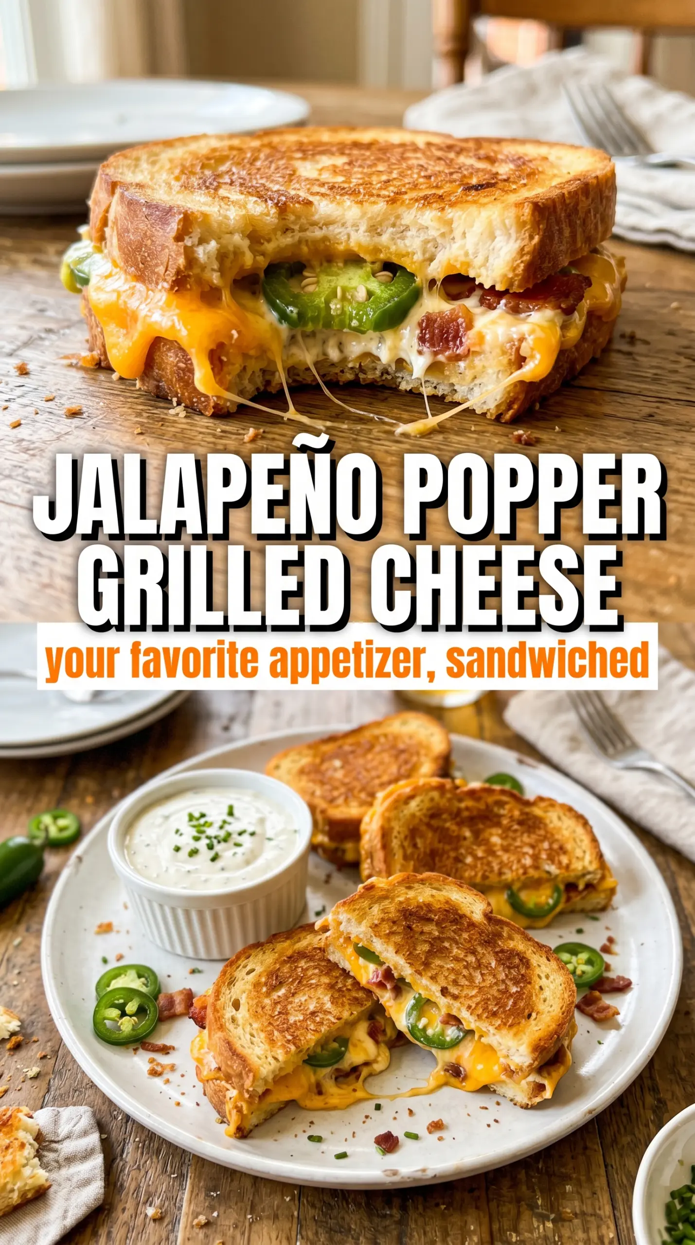 Jalapeño Popper Grilled Cheese golden crust, melted cheese, jalapeños