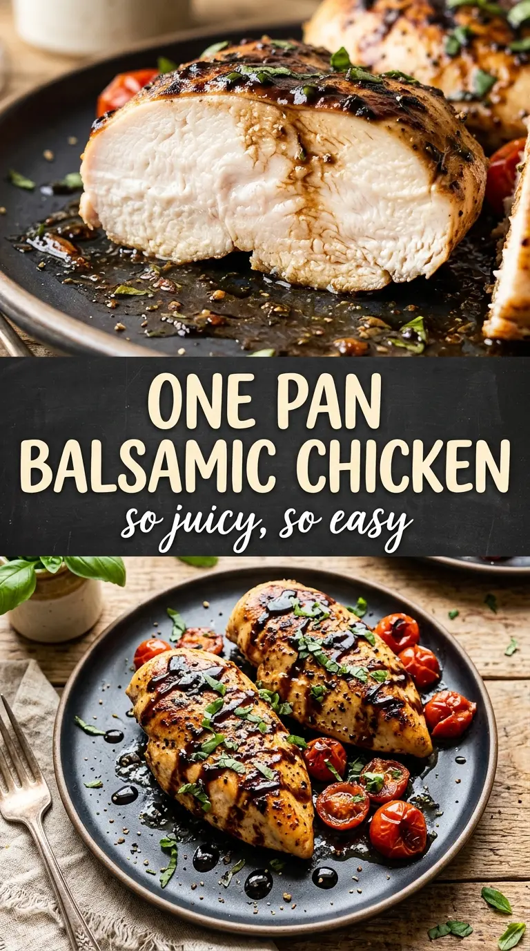One Pan Balsamic Chicken glossy skillet tomatoes