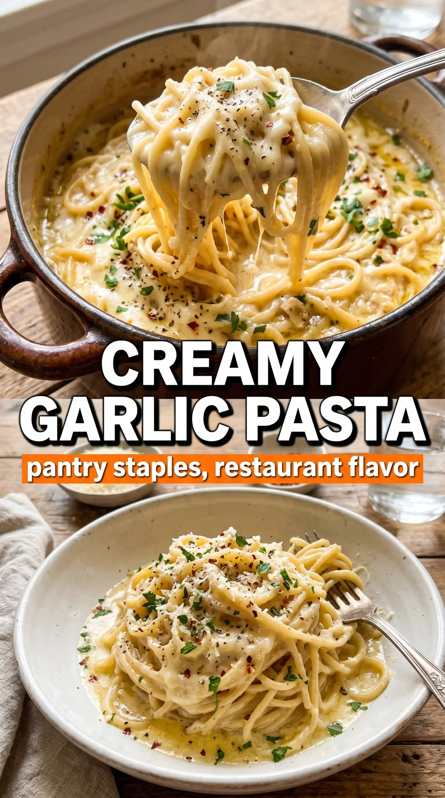One Pot Creamy Garlic Pasta silky parmesan basil