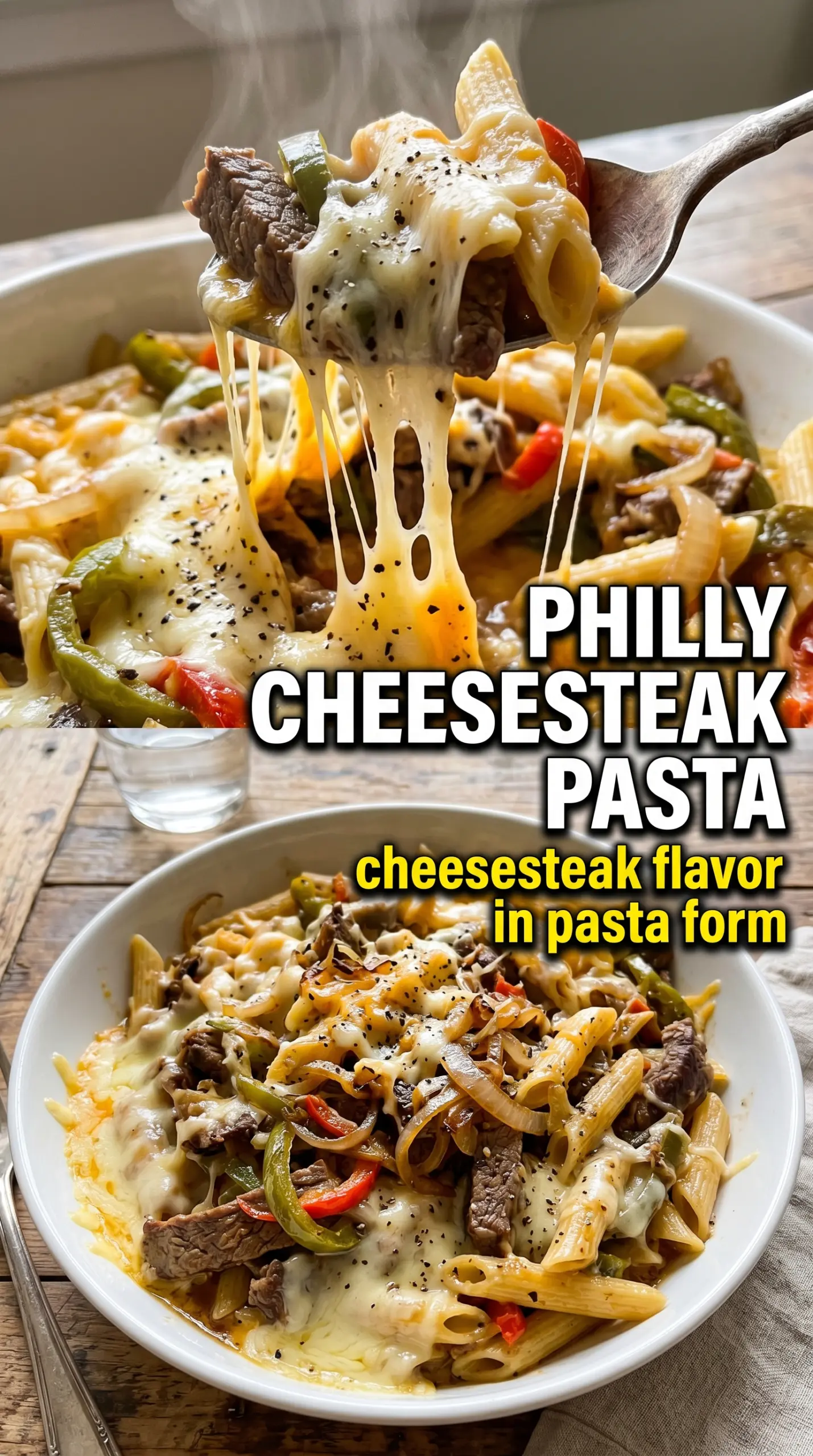 Philly Cheesesteak Pasta creamy steak peppers