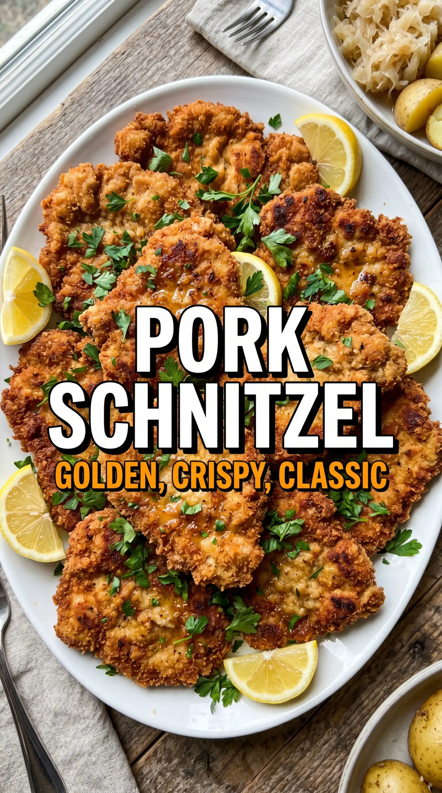 Pork Schnitzel crispy lemony golden