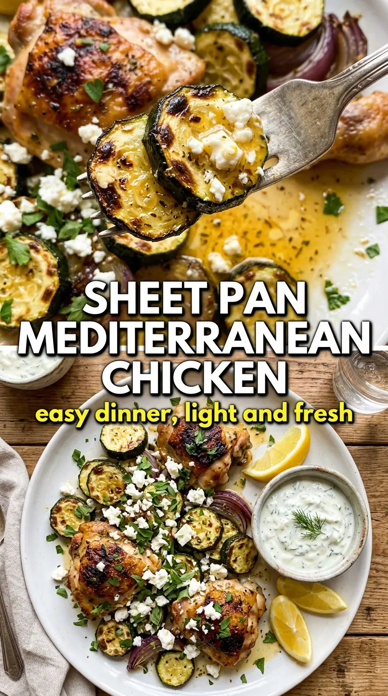 Sheet Pan Mediterranean Chicken and Zucchini, lemony roasted, feta-topped
