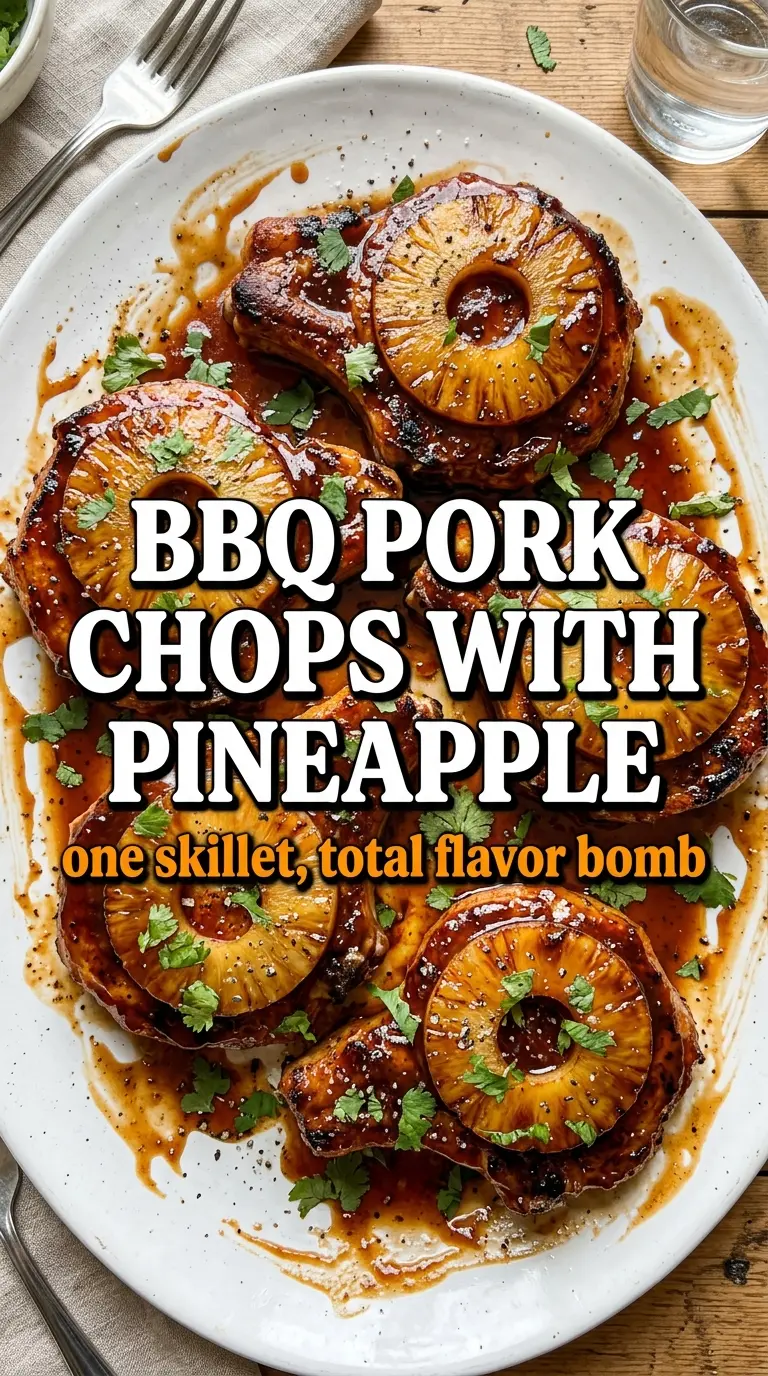 Skillet BBQ Pork Chops with Pineapple, caramelized, glossy