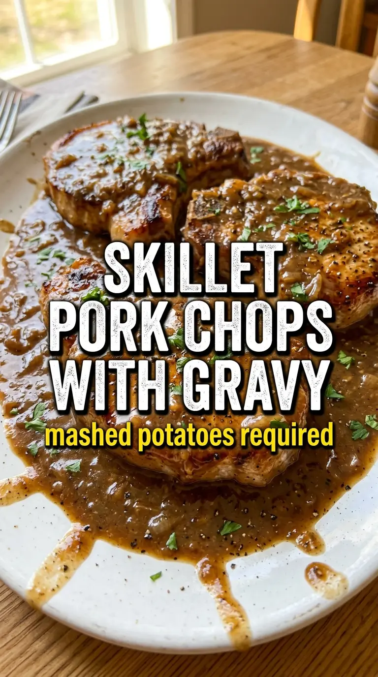 Skillet Pork Chops with Gravy, rich pan gravy, bone-in pork chops