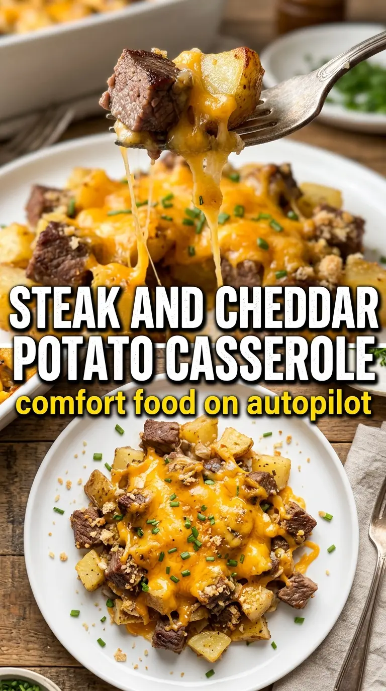 Slow Cooker Steak and Cheddar Potato Casserole cheesy potatoes tender steak