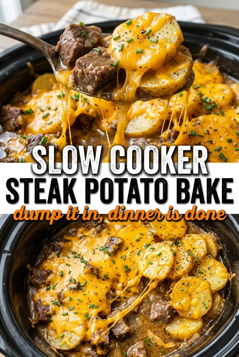 Slow Cooker Steak and Cheddar Potato Casserole