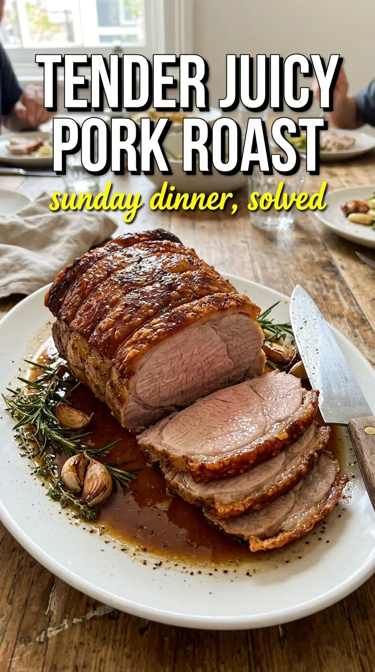 Tender Juicy Pork Roast with herb crust and juicy slices