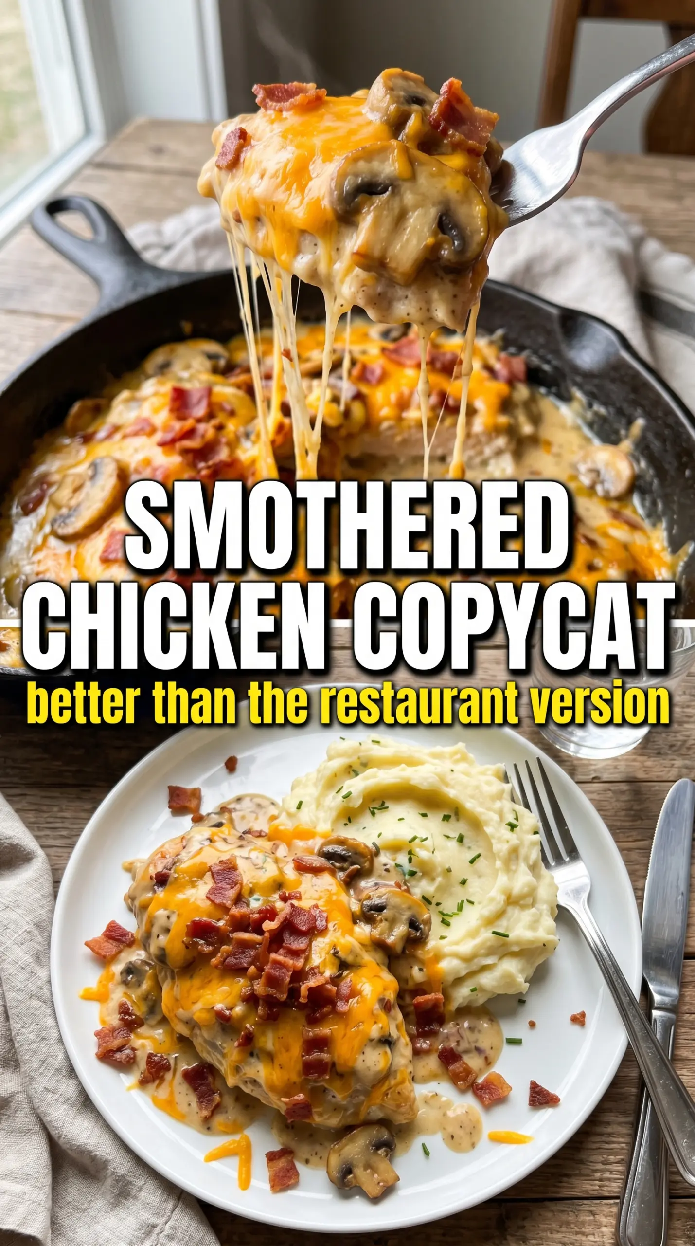 Texas Roadhouse smothered chicken copycat cheesy mushrooms