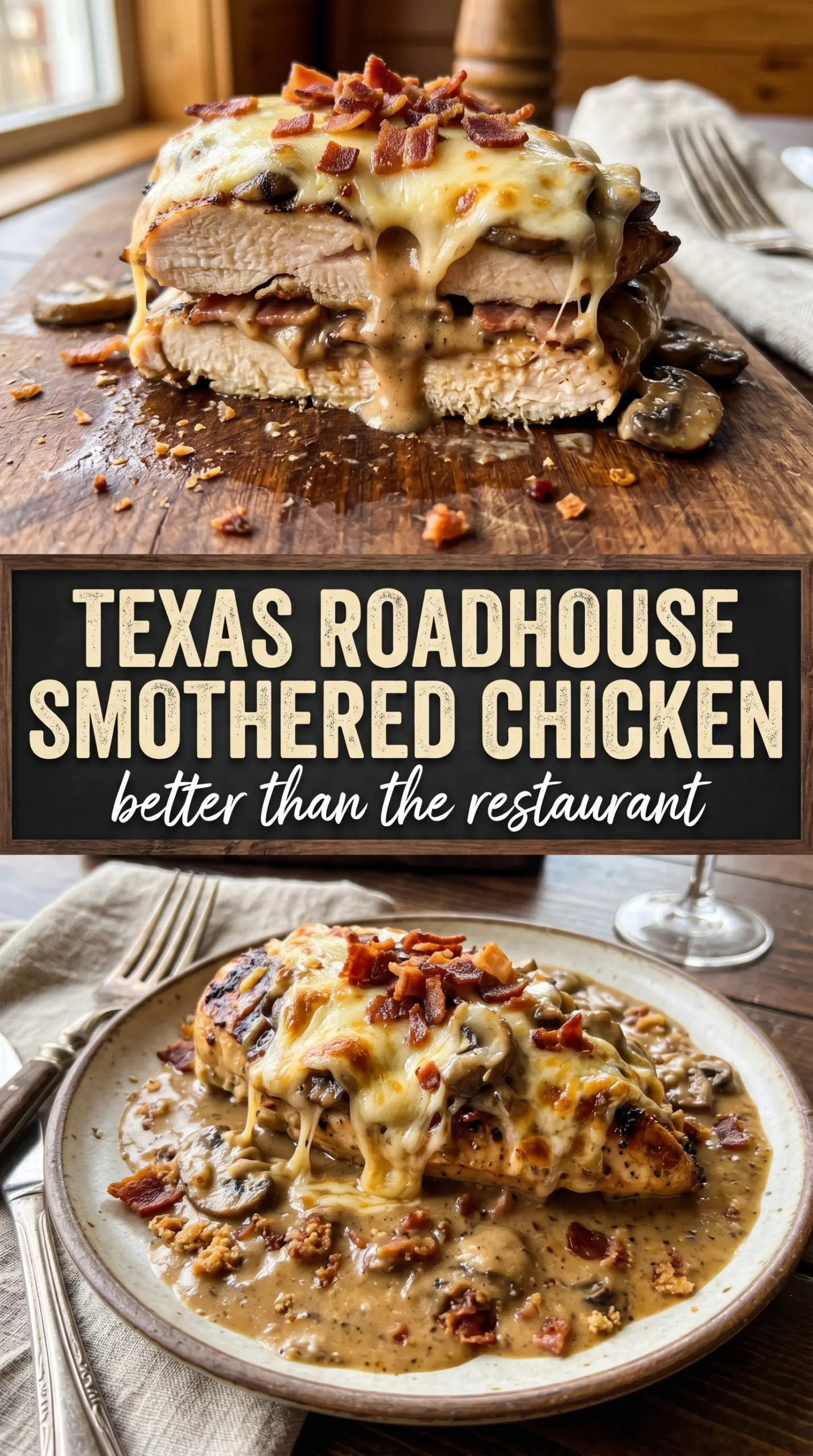 Texas Roadhouse Smothered Chicken Copycat golden cheesy