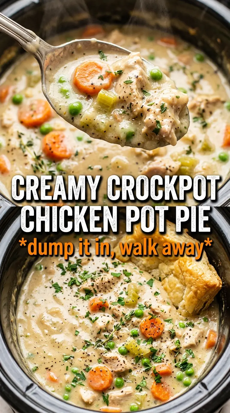 Crock Pot Chicken Pot Pie creamy filling flaky topping