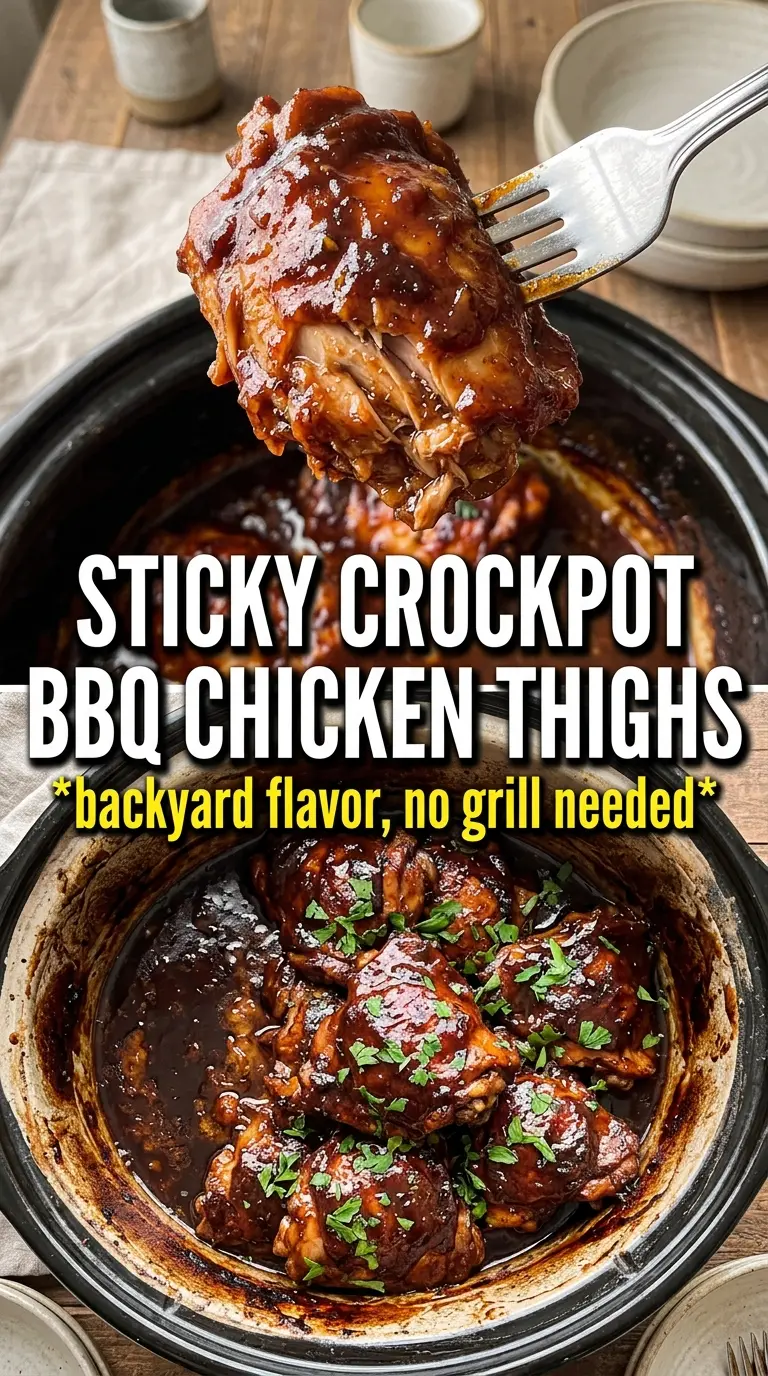 Crockpot BBQ Chicken Thighs sticky caramelized tender