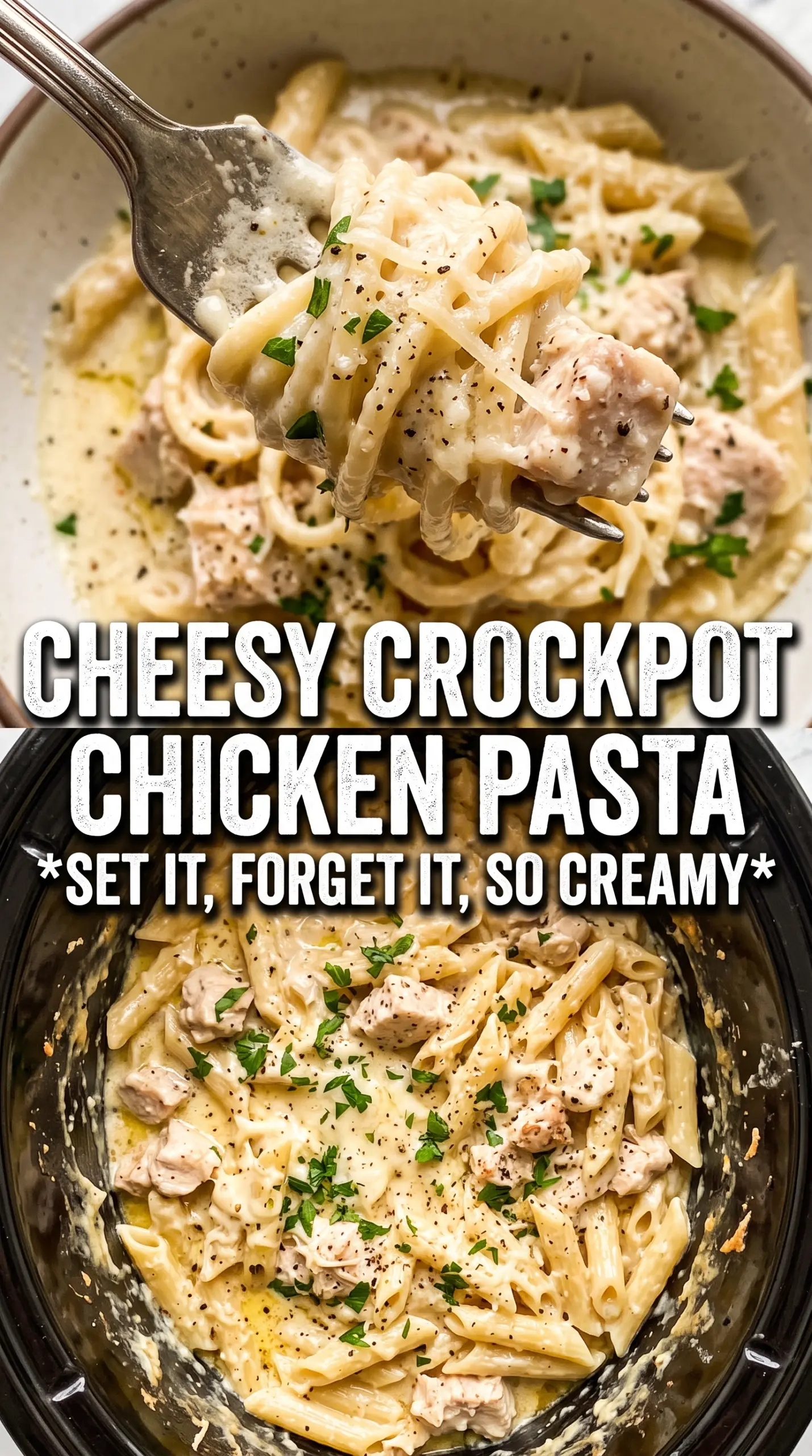 Crockpot Garlic Parmesan Chicken Pasta creamy garlicky pasta