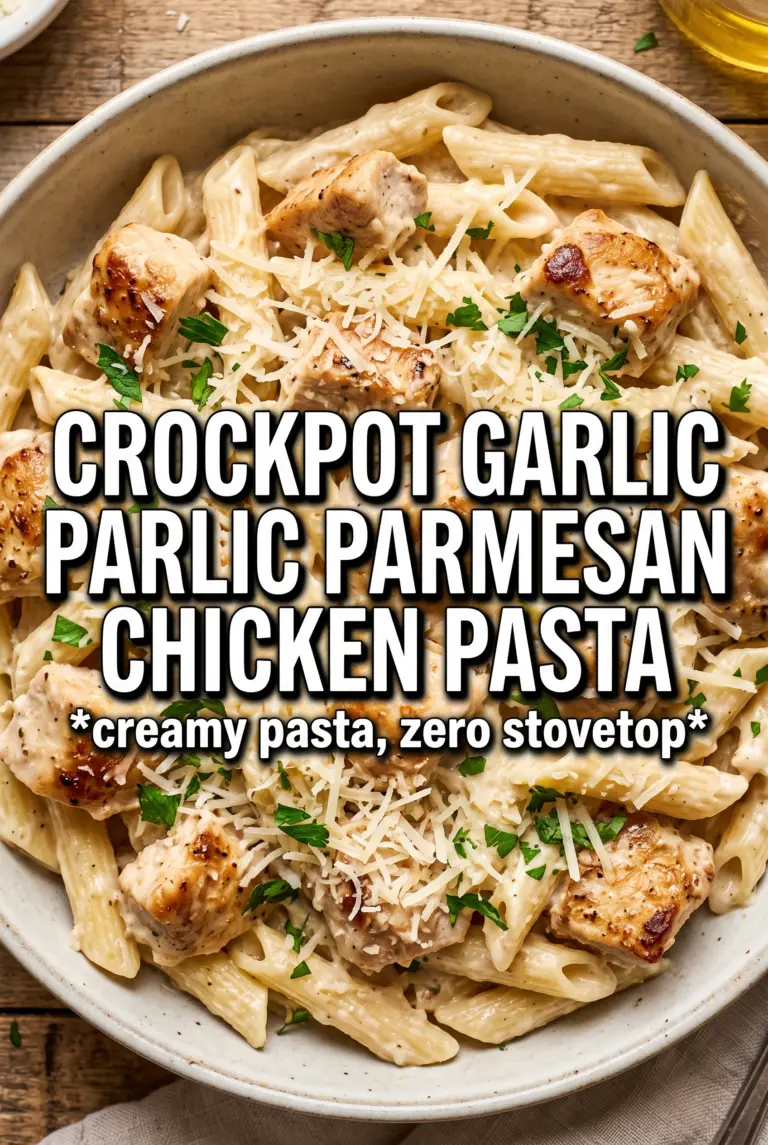 Crockpot Garlic Parmesan Chicken Pasta
