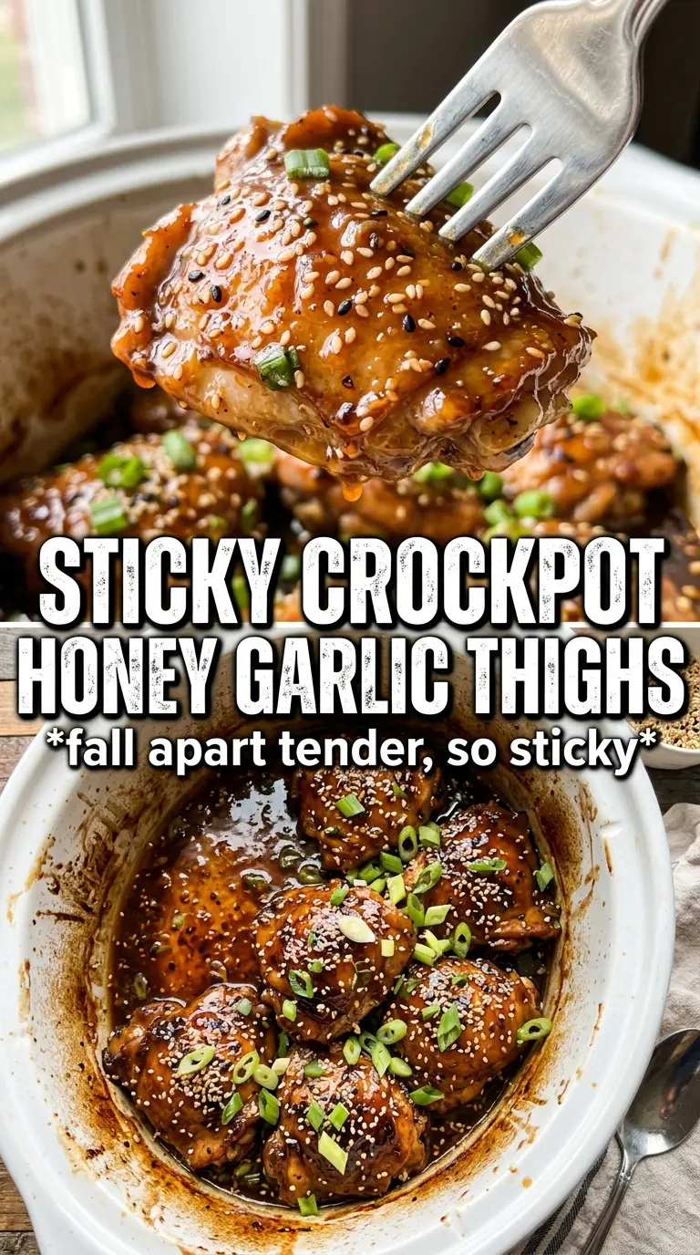 Crockpot honey garlic chicken thighs glossy savory