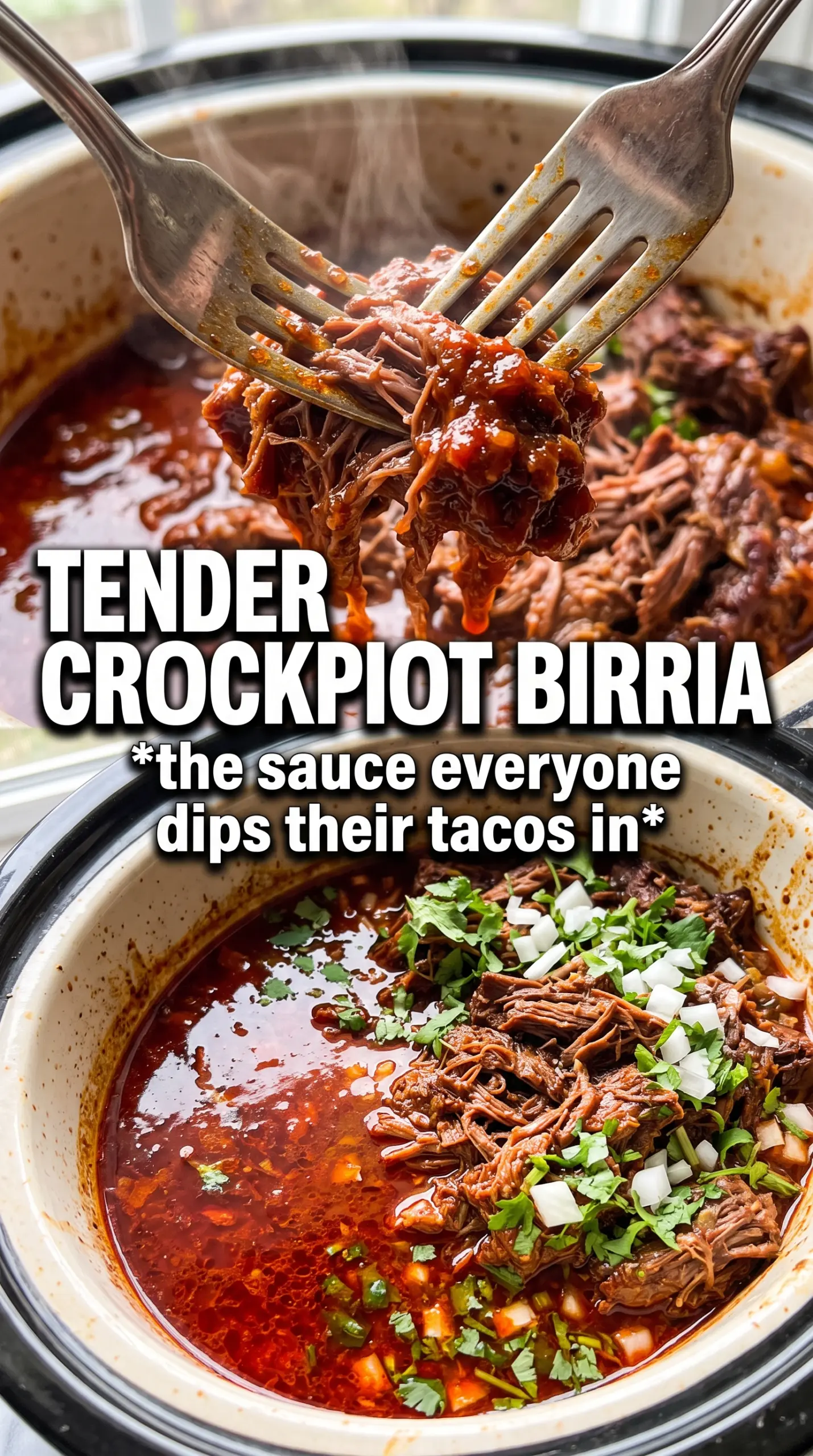 Crockpot Mexican Birria with consommé, crispy tacos, cheesy