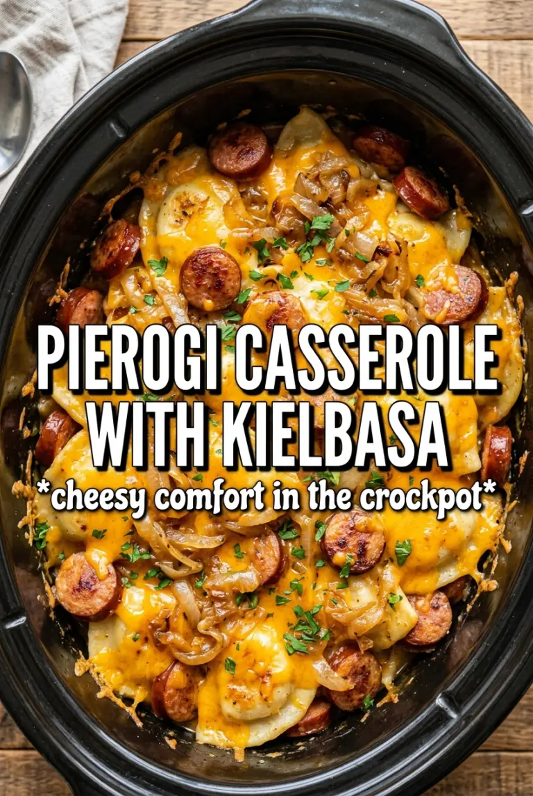 Crockpot Pierogi Casserole with Kielbasa