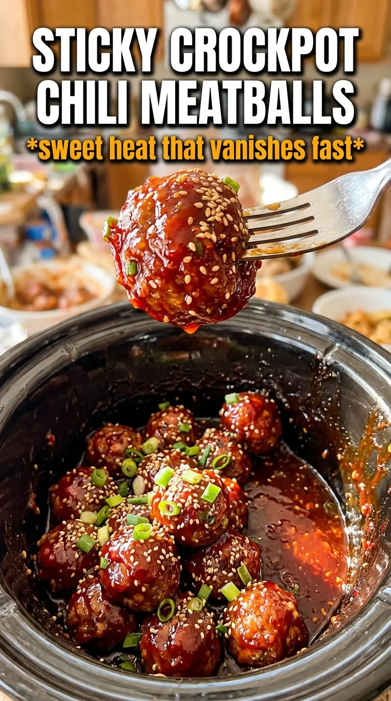 Crockpot Sweet Chili Meatballs glossy saucy