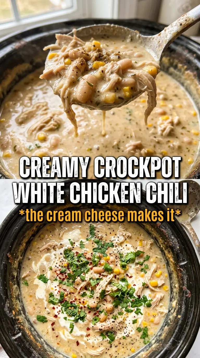 Crockpot White Chicken Chili with Cream Cheese creamy, hearty, Tex-Mex