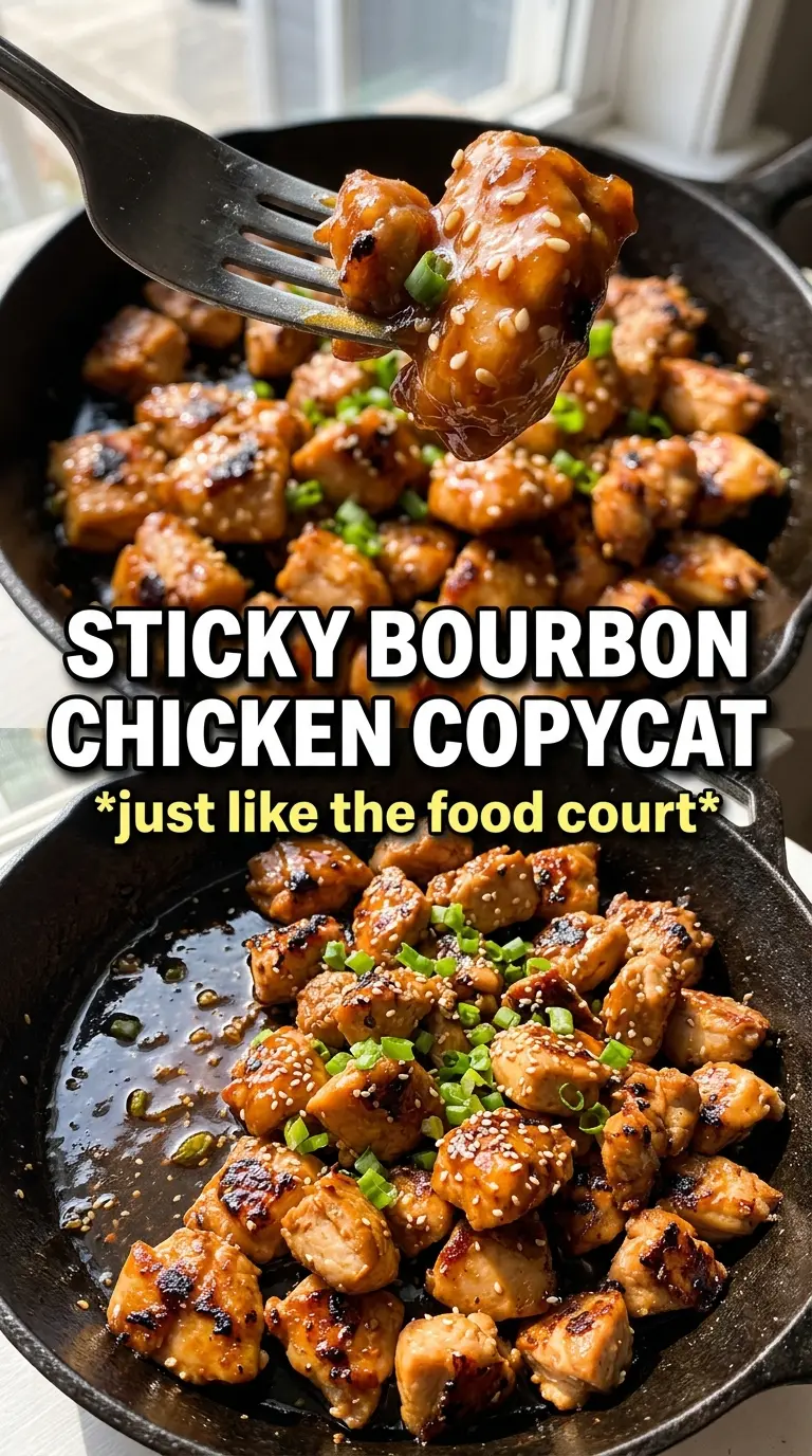Food Court Bourbon Chicken Copycat glossy caramelized glaze