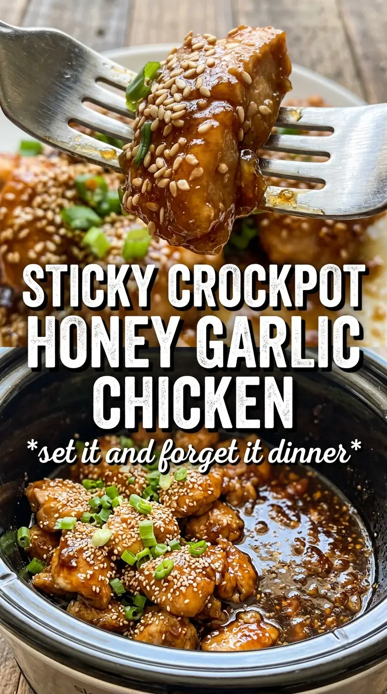 Honey Garlic Chicken In The Crockpot sticky glossy rice bowl