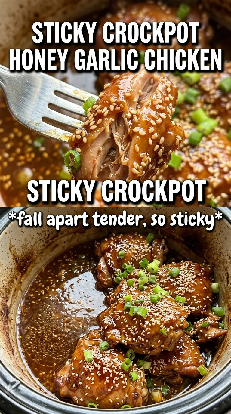 Honey Garlic Slow Cooker Chicken Thighs glossy glazed