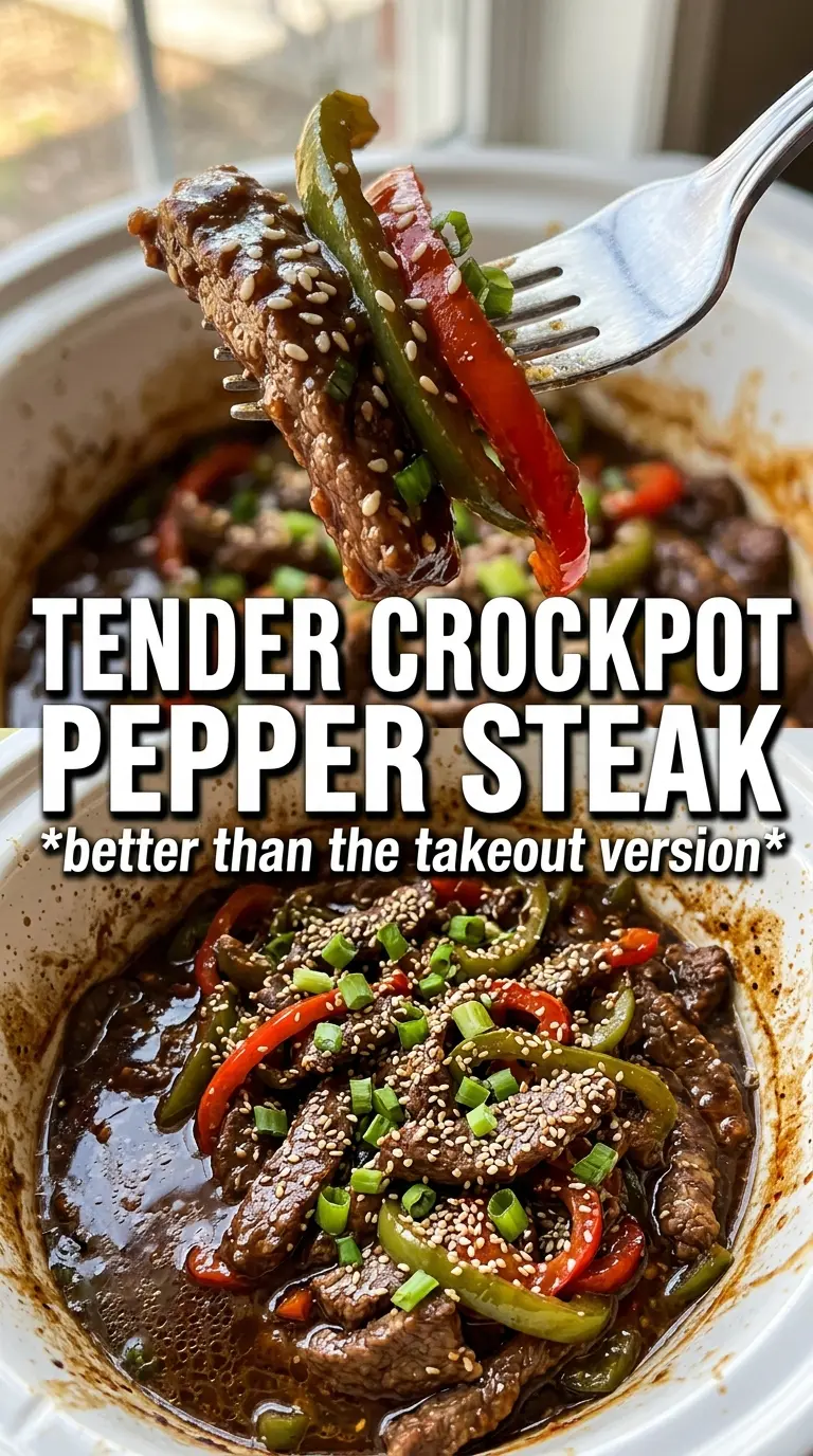 Pepper Steak in a Crock Pot glossy peppers tender beef