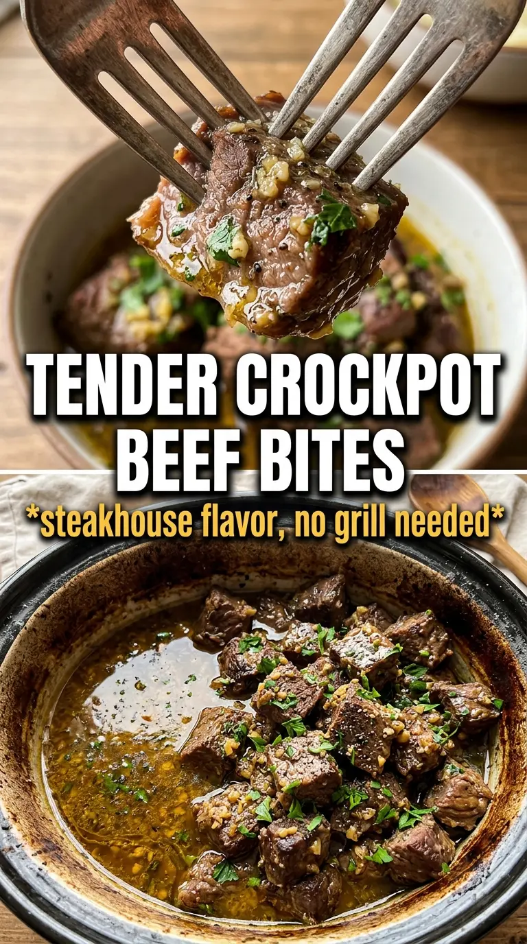 Slow Cooker Garlic Butter Beef Bites tender garlic butter