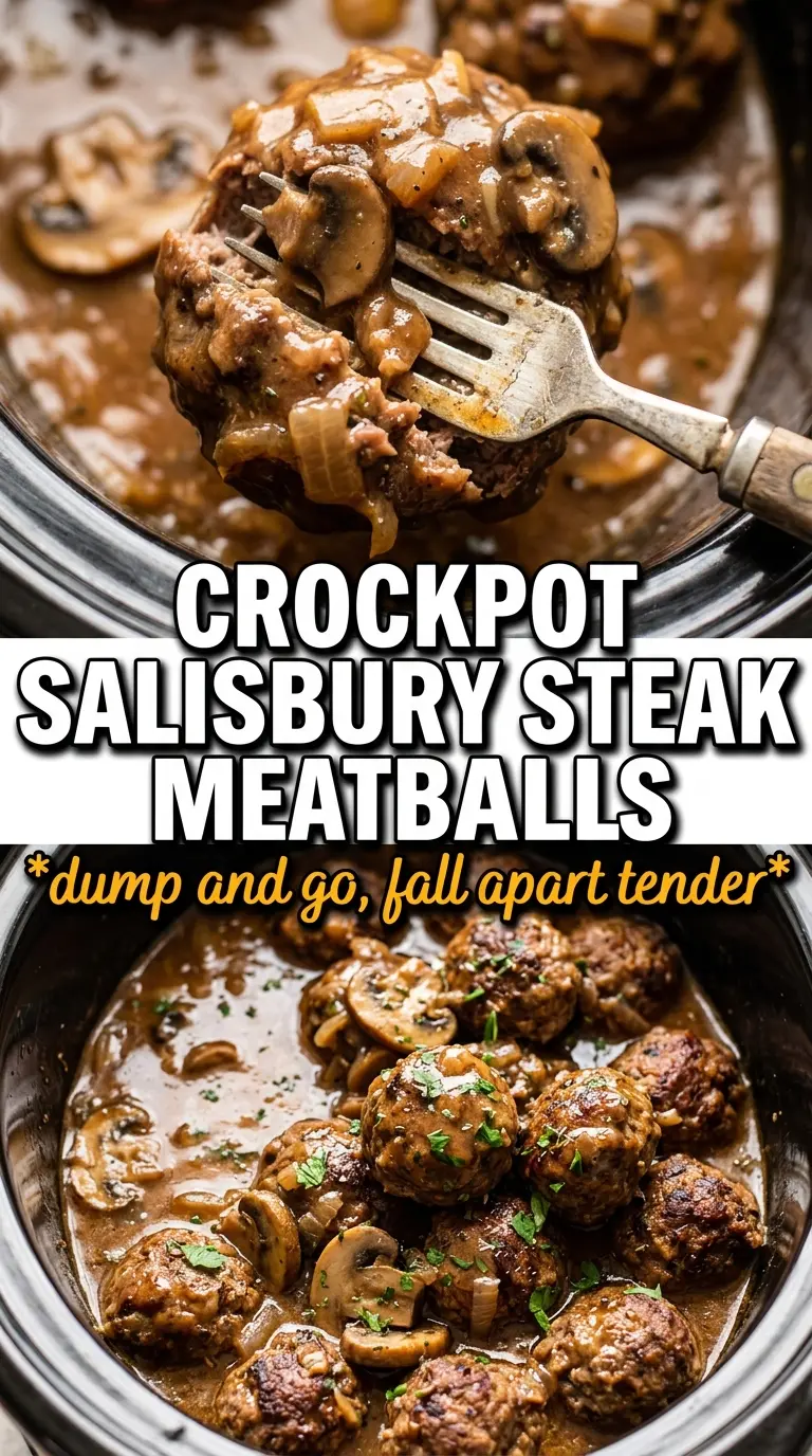 Slow Cooker Salisbury Steak Meatballs savory mushroom gravy