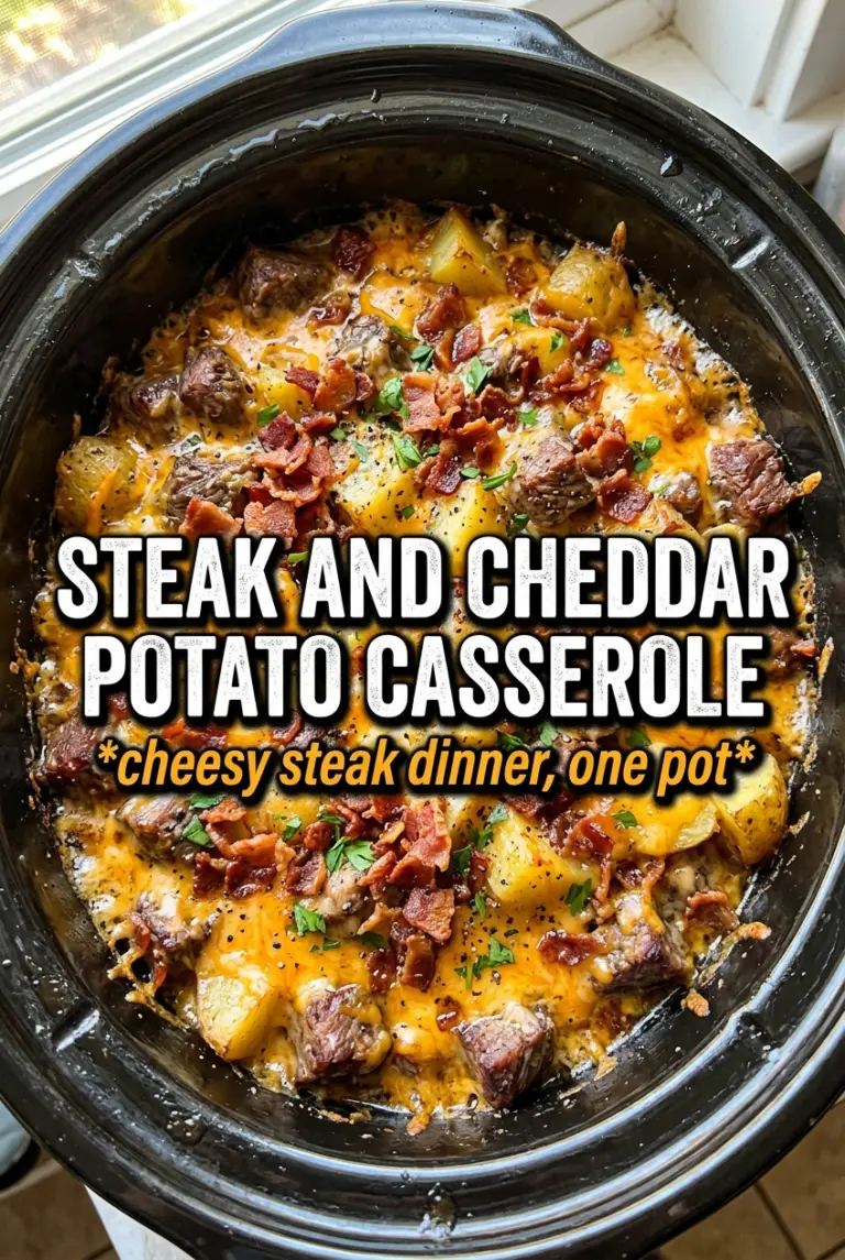 Slow Cooker Steak and Cheddar Potato Casserole