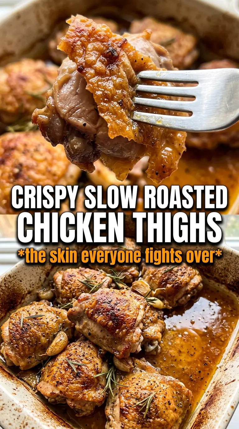 Slow Roasted Chicken Thighs juicy crispy garlic