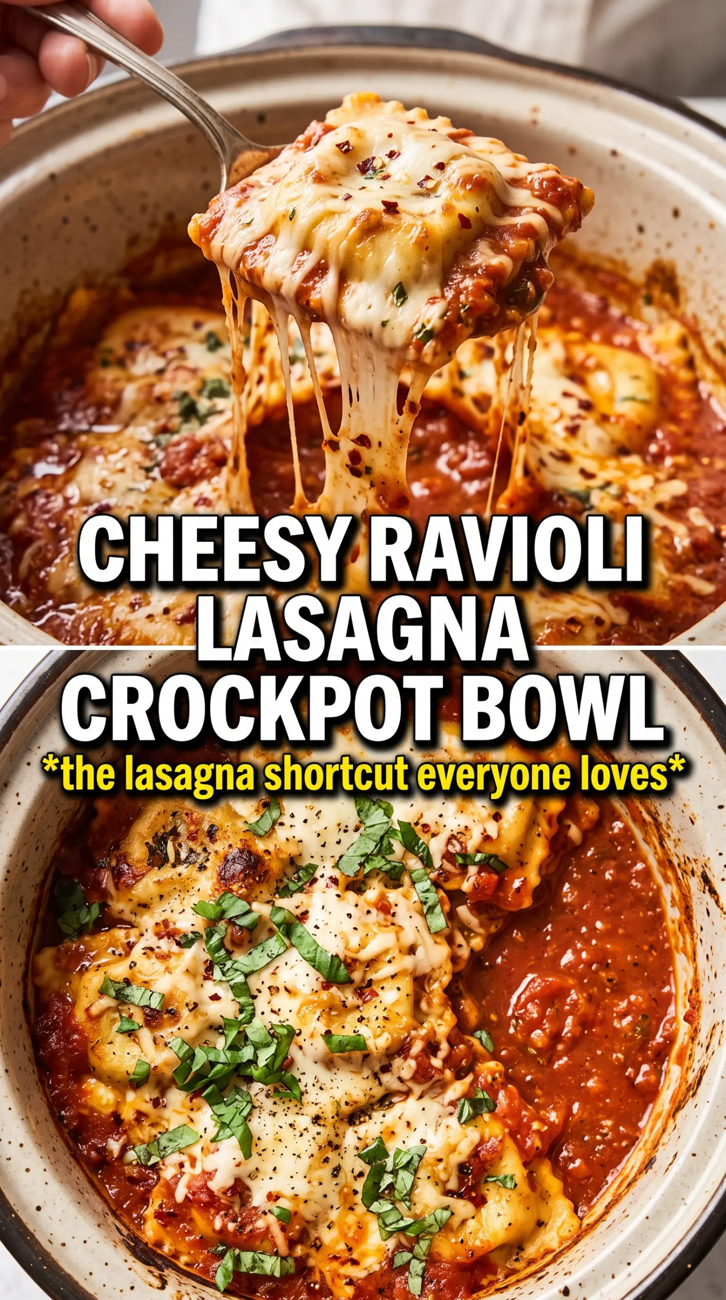 Crockpot Ravioli Lasagna cheesy layered, bubbling, hearty