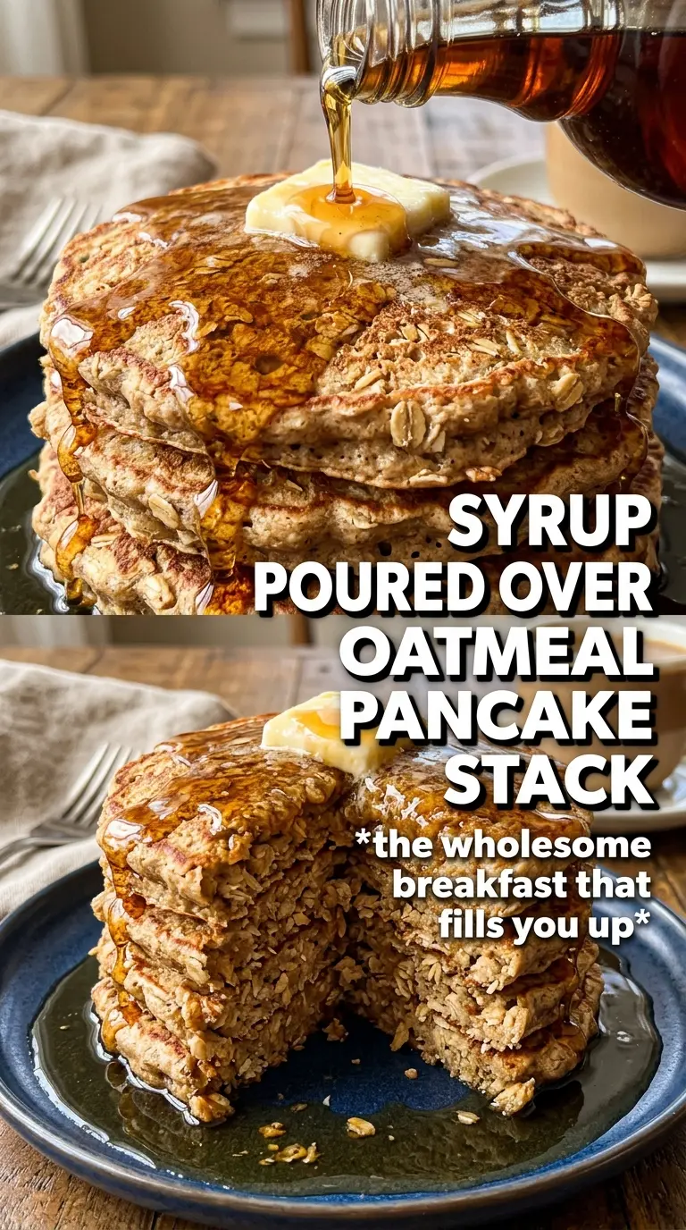Oatmeal Pumpkin Pancakes golden rustic stacked