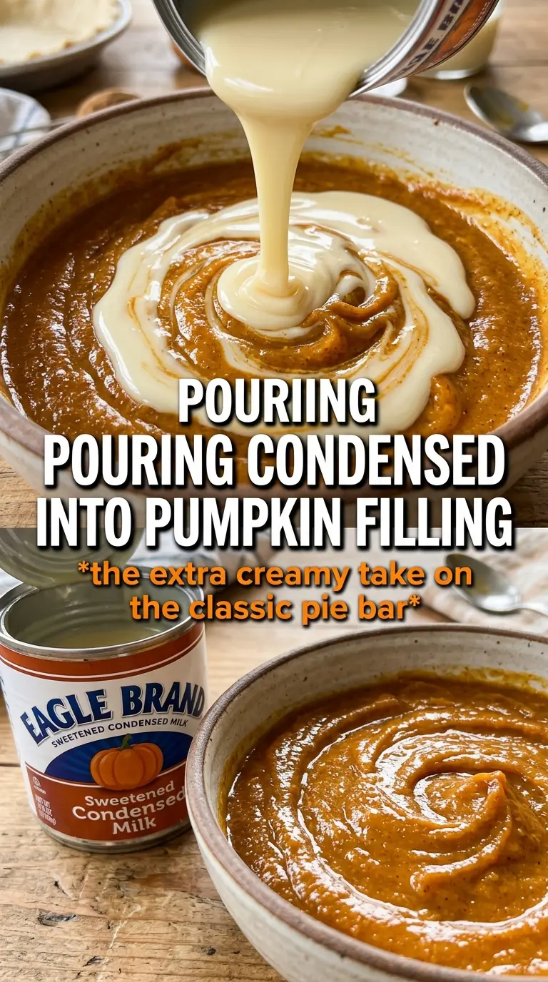 Pumpkin pie bars with sweetened condensed milk, creamy custard, buttery crust
